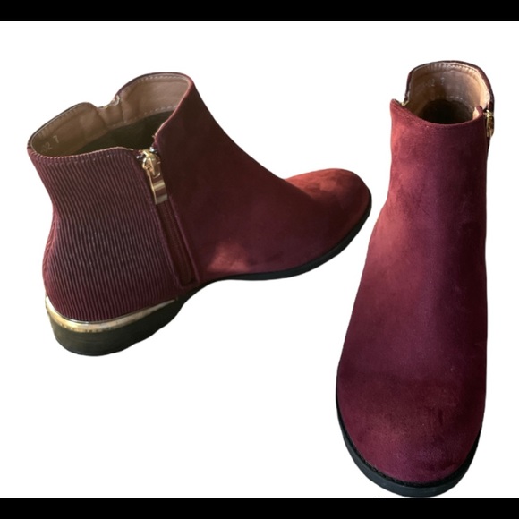 Faux Suede Burgundy and Gold Ankle Boots Size 7 - Picture 6 of 6